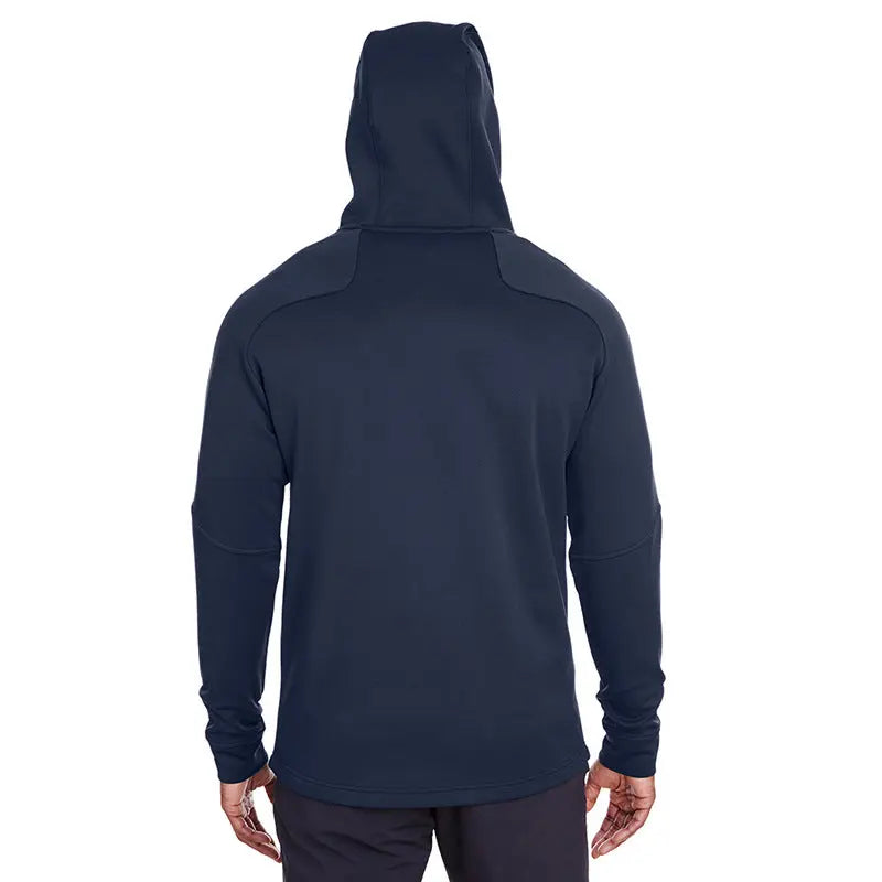 Men’s navy pullover hoodie with high neck, zip pockets, and long sleeves – casual athletic sweatshirt
