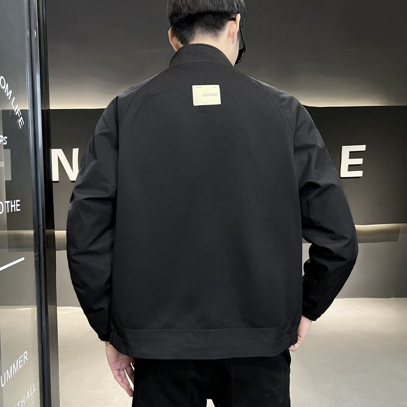 Men’s casual lightweight bomber jacket with zipper front and stand collar – stylish outerwear in black – perfect for spring and fall streetwear