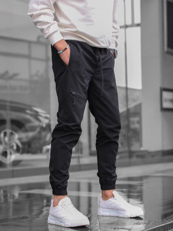 Men’s black cargo joggers with zippered pockets – durable tapered pants for active and everyday outfits