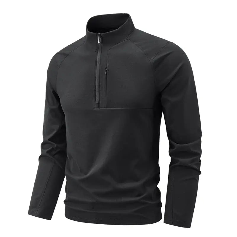 A black SportZip Active Tee with a half-zip design and long sleeves.