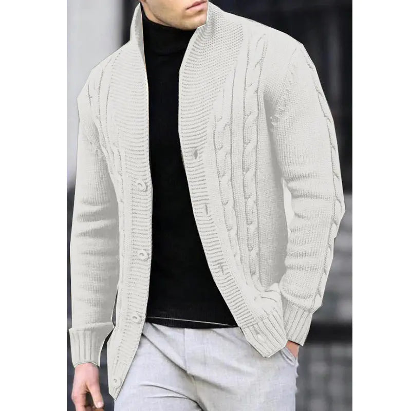Ivory white men’s knit sweater cardigan – soft textured outerwear for men