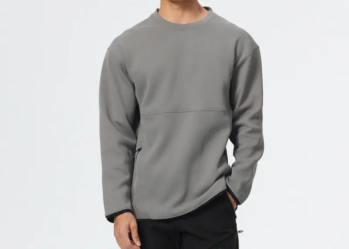 Men’s minimalist grey crew neck sweatshirt with long sleeves – casual athletic pullover for everyday wear