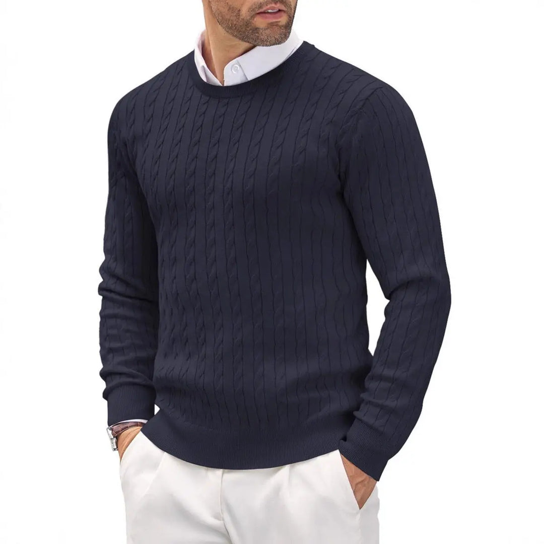 Navy blue knit sweater for men – versatile winter pullover with ribbed edges
