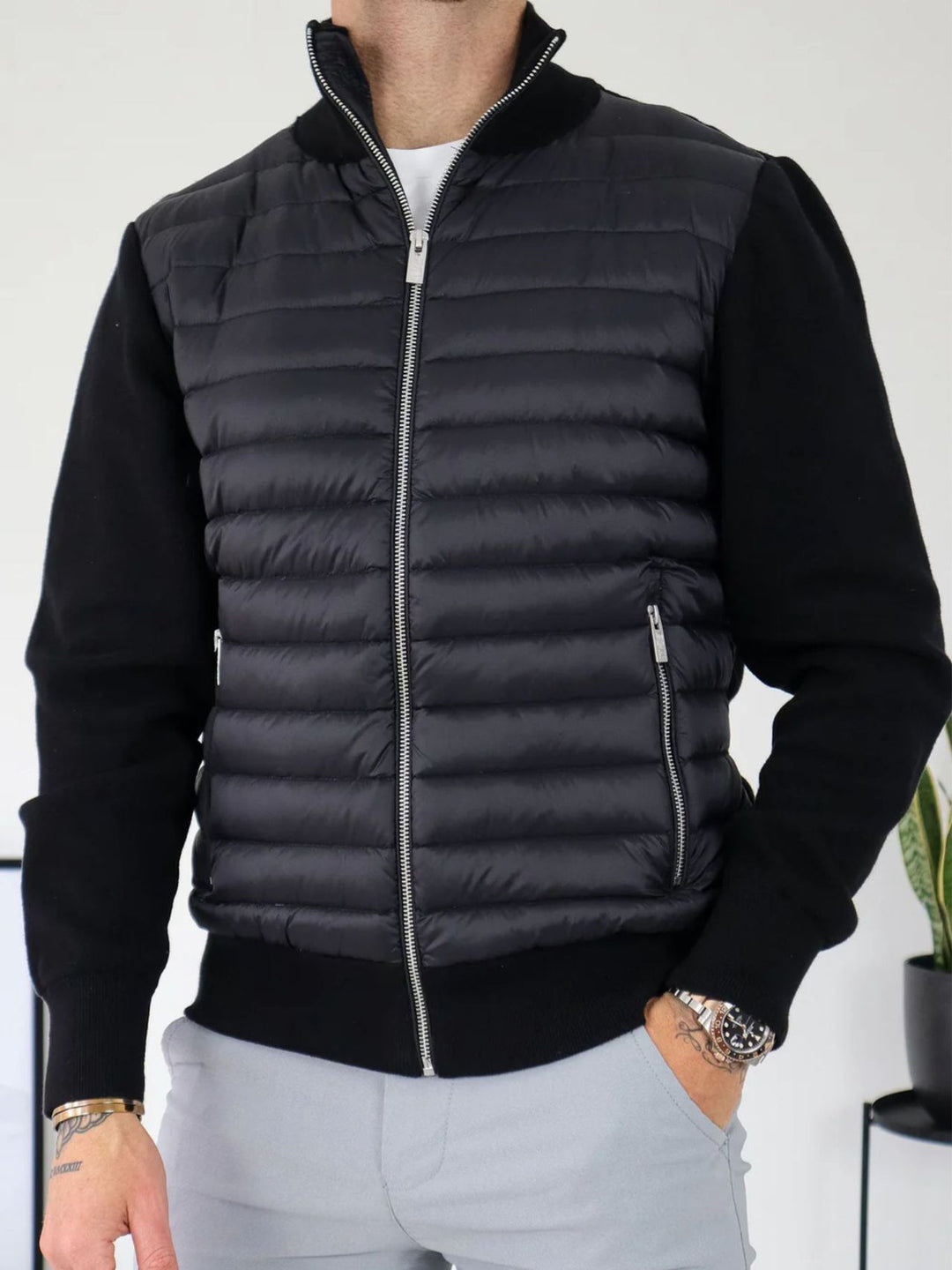 Winter men's cotton jacket with patchwork stand-up collar, sweater coat, cross-border casual warm cotton jacket, European and American foreign trade men's clothing