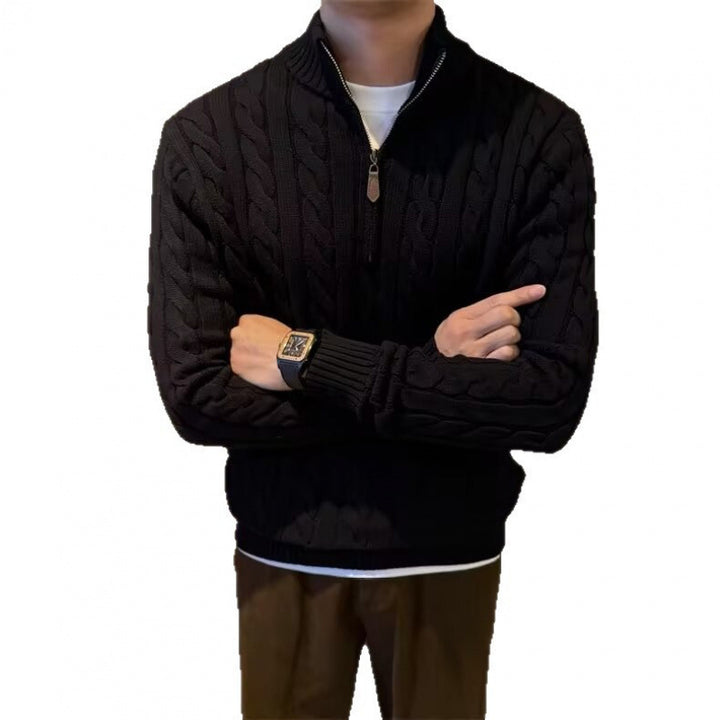 <font dir="auto" style="vertical-align: inherit;"><font dir="auto" style="vertical-align: inherit;">Cross-Border Autumn and Winter Men's Stand-Up Collar Twisted Half-Zip Knitwear High-Quality Knitwear Jacket Pure Color Mercerized Cotton Men's Style</font>