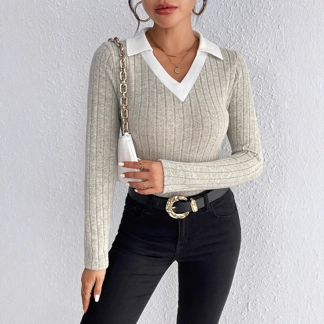 Women's beige ribbed sweater