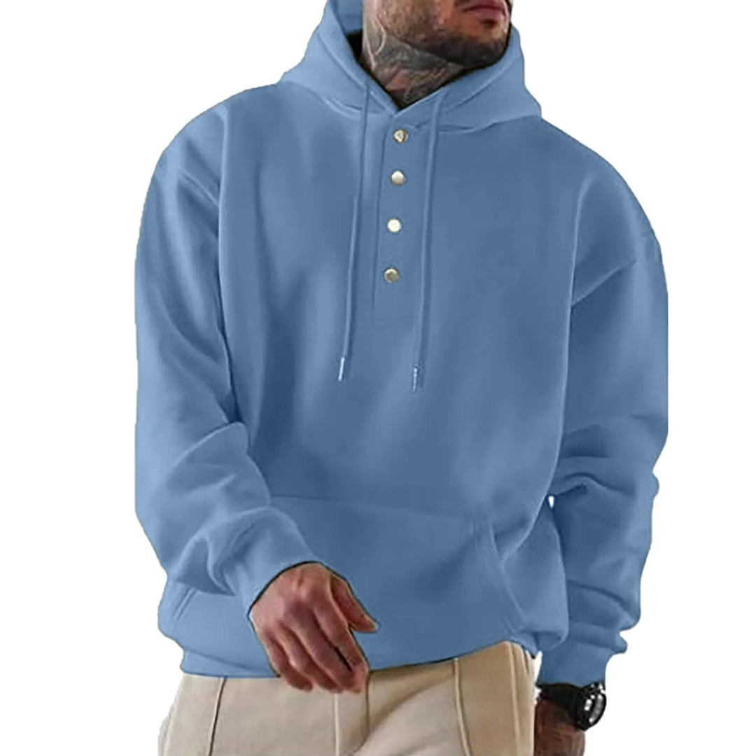 Men’s sky blue button-up pullover hoodie – cozy and relaxed fit sweatshirt for everyday style