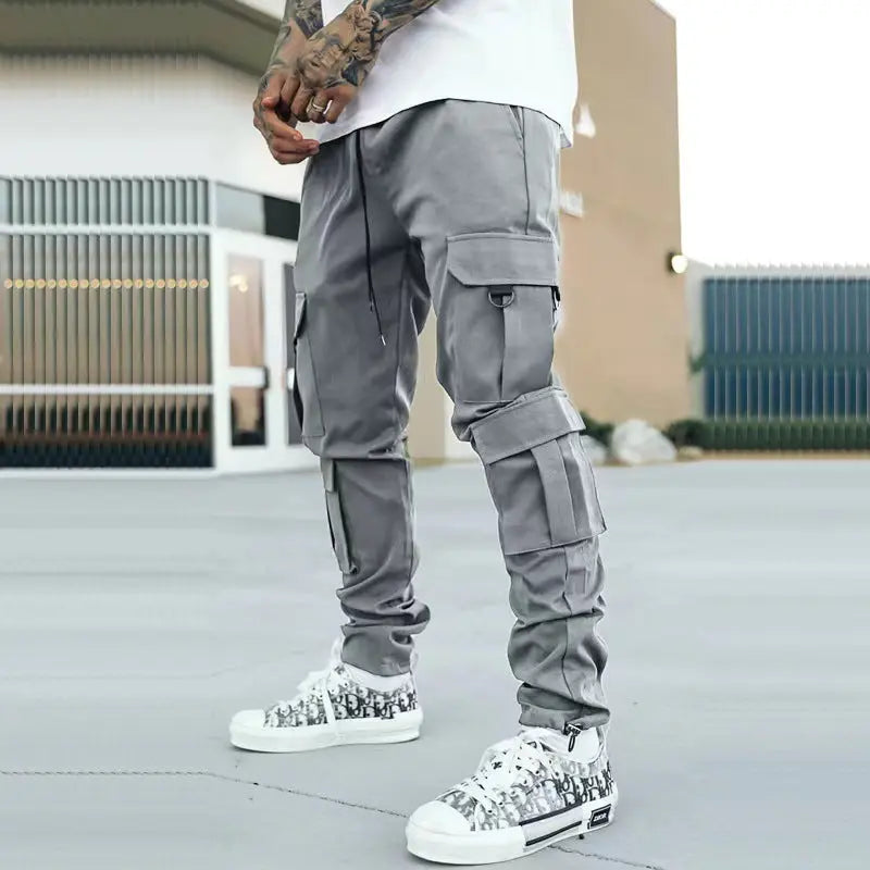 Stylish grey cargo joggers for men – casual military-inspired trousers