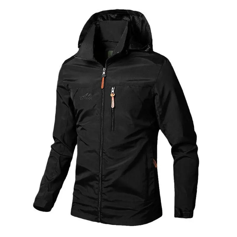 Men’s windbreaker jacket in black with front zip and hood