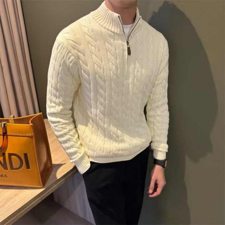 <font dir="auto" style="vertical-align: inherit;"><font dir="auto" style="vertical-align: inherit;">Cross-Border Autumn and Winter Men's Stand-Up Collar Twisted Half-Zip Knitwear High-Quality Knitwear Jacket Pure Color Mercerized Cotton Men's Style</font>