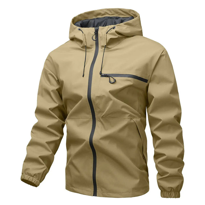 Men’s waterproof hooded lightweight jacket in beige
