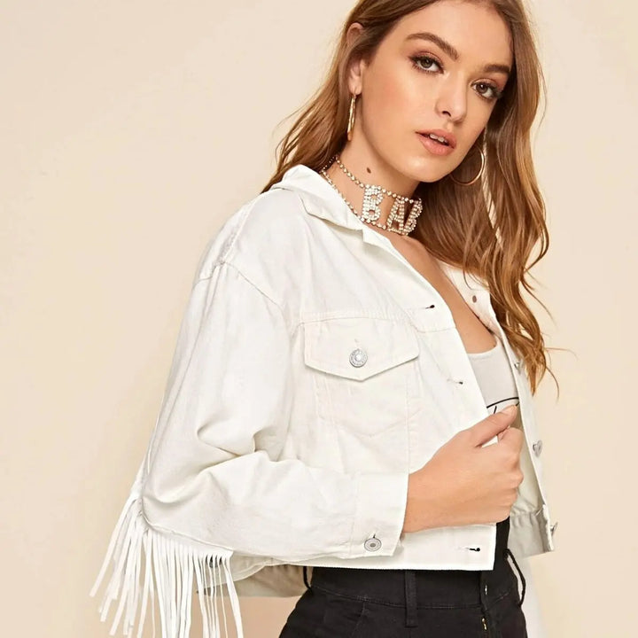 LuxeWhite Denim Jacket EvolvMode