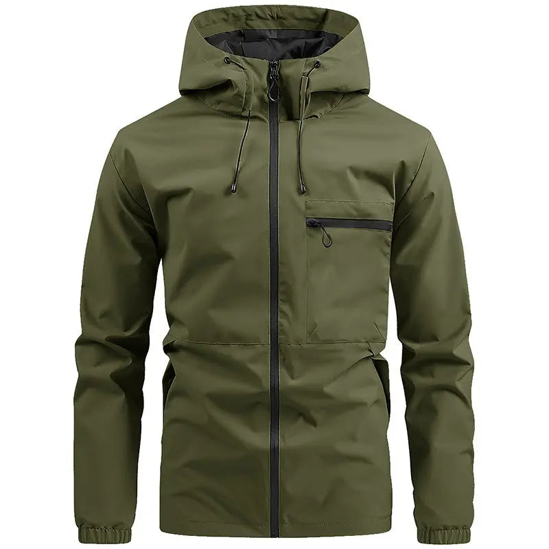Men’s waterproof hooded lightweight jacket in olive