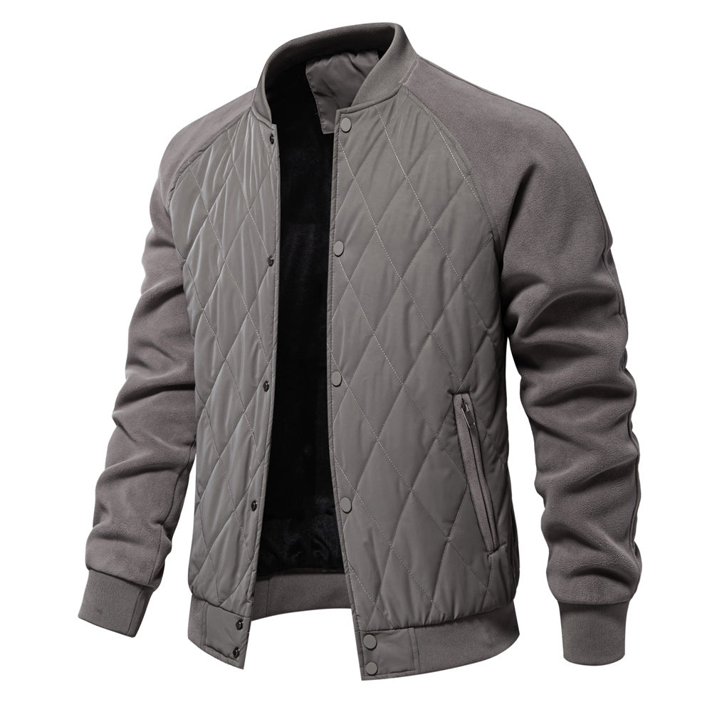 Autumn 2024 New fleece-lined Padded Thickened Jacket European and American Casual Jacket Raglan Sleeve Men&