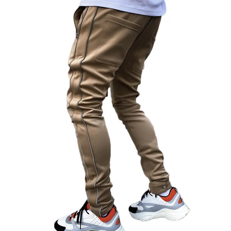 Khaki men’s cargo joggers with stripes – outdoor or gym-ready pants