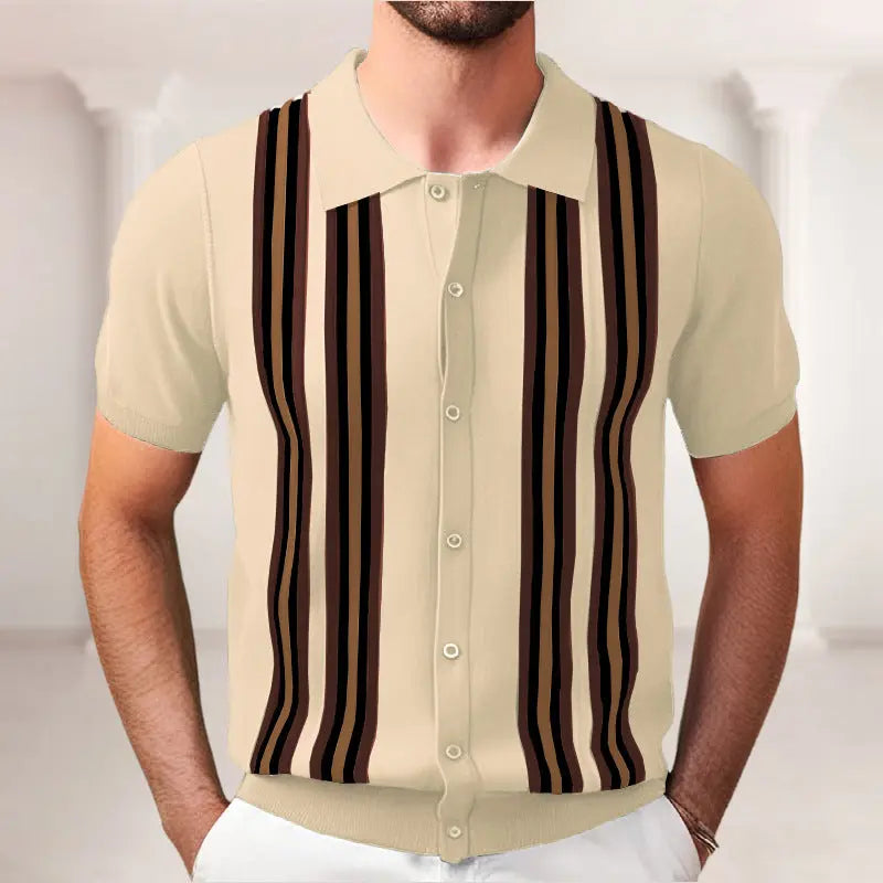 Beige and brown striped polo shirt for men in vintage style