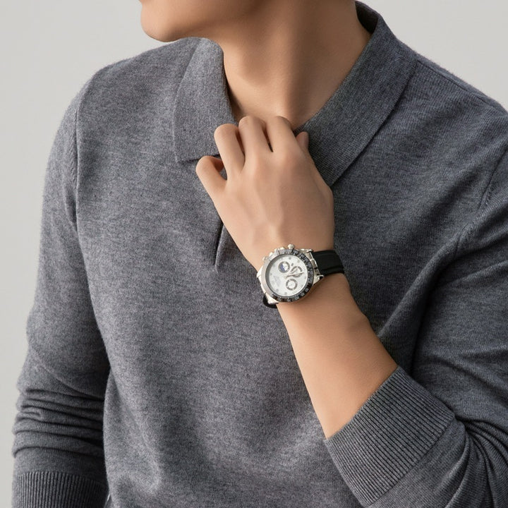 Men’s knit pullover with polo collar in gray – soft lightweight long sleeve sweater for casual or smart wear