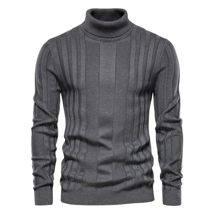 Men’s ribbed turtleneck pullover sweater – slim fit knit design in charcoal grey perfect for layering in fall and winter