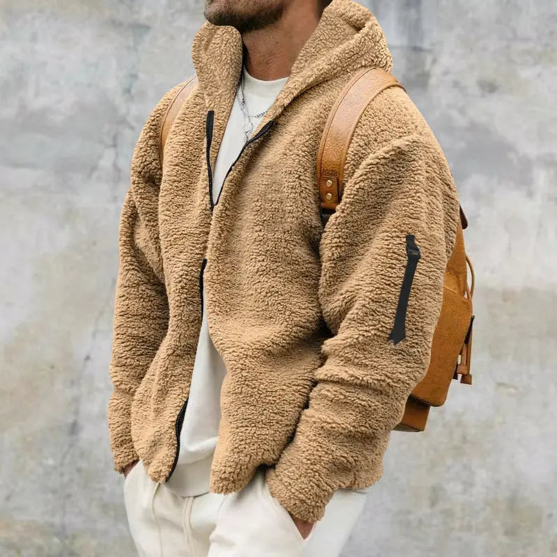 Mens Plush Fleece Hooded Jacket EvolvMode