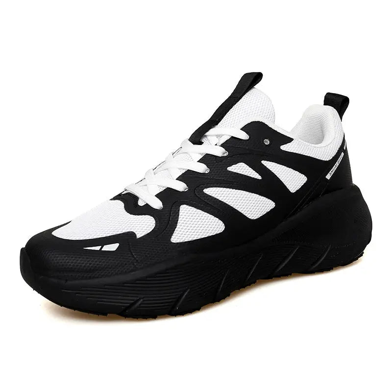 Breathable white mesh athletic sneakers with black and white outsole, ideal for running, walking, and everyday activewear.