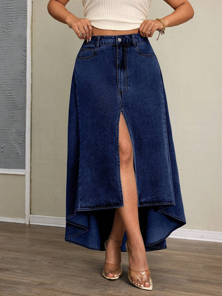 Marvella High-Slit Denim Skirt