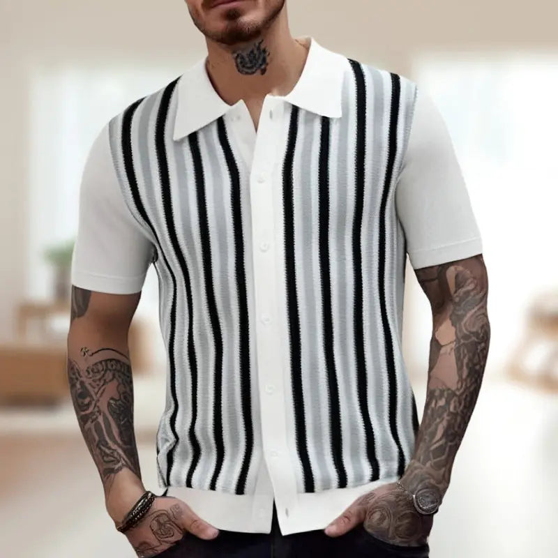 Man wearing a black and white striped shirt